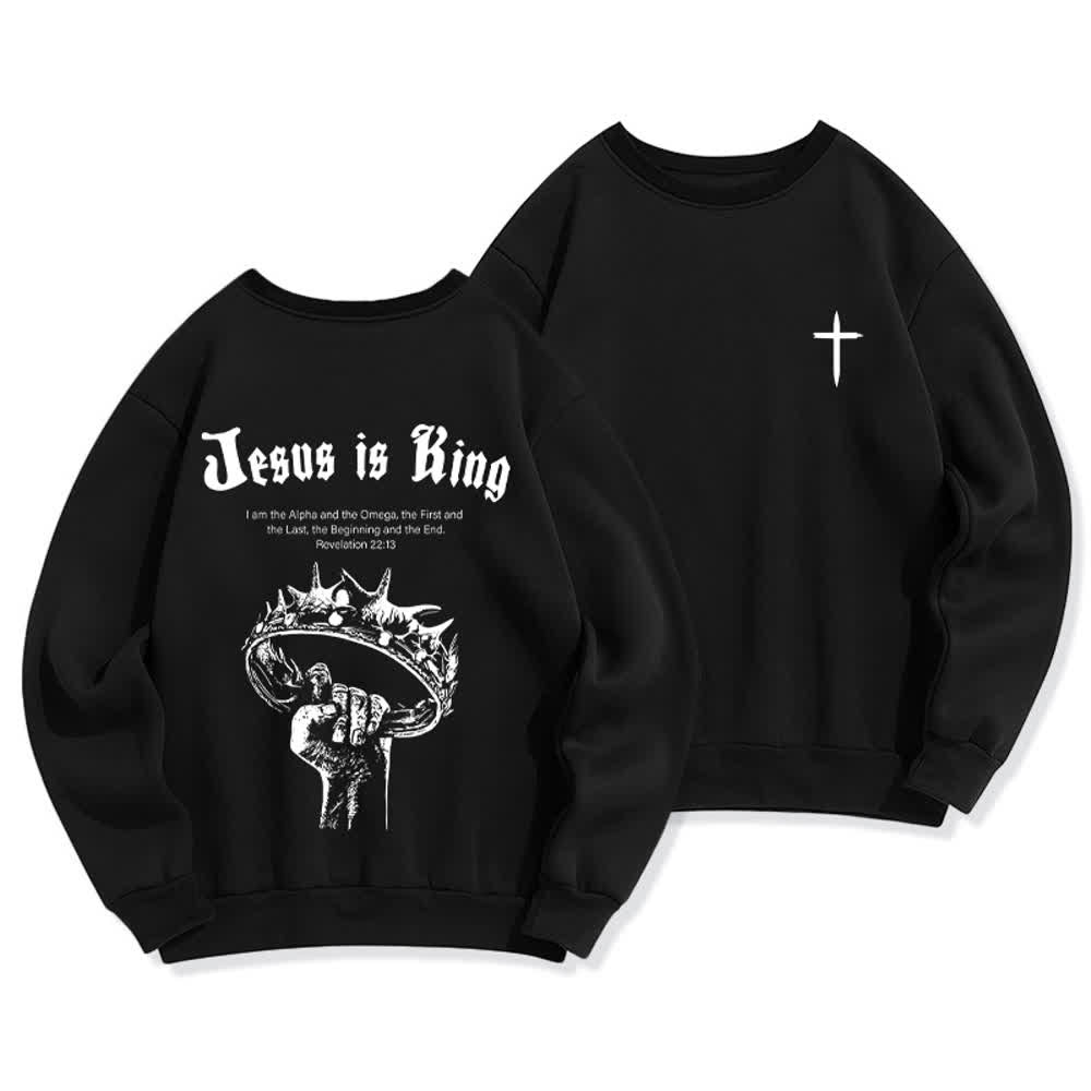 Christianartworkshop Jesus Is King Crown Back Print Crewneck Sweatshirt - Black - 2XL - image 0