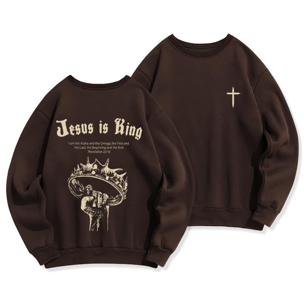 Christianartworkshop Jesus Is King Crown Back Print Crewneck Sweatshirt - Brown - 2XL - image 6