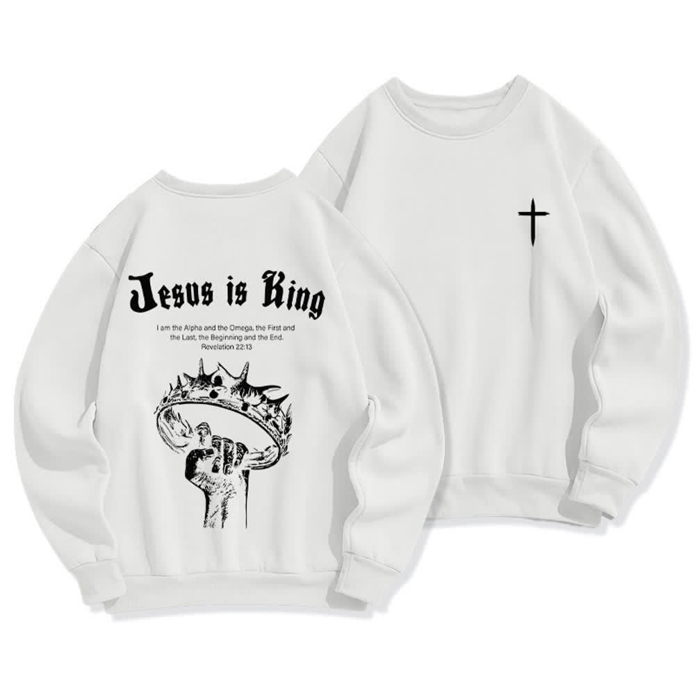 Christianartworkshop Jesus Is King Crown Back Print Crewneck Sweatshirt - White - 2XL - image 3