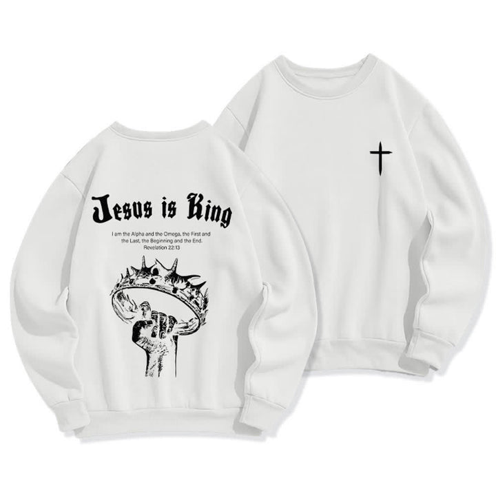 Christianartworkshop Jesus Is King Crown Back Print Crewneck Sweatshirt - White - 2XL - image 3