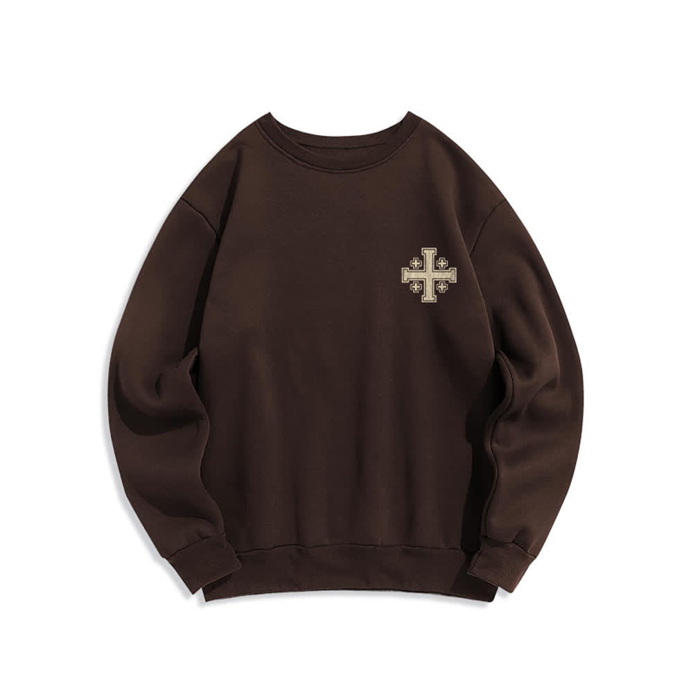 Christianartworkshop Distressed Cross Back Print Oversized Crewneck Sweatshirt - image 8