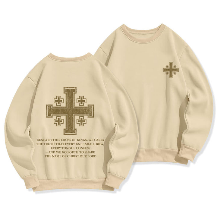 Christianartworkshop Distressed Cross Back Print Oversized Crewneck Sweatshirt - Beige - 2XL - image 12