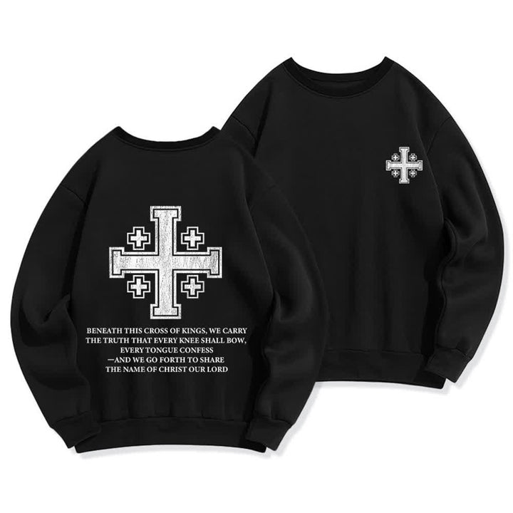 Christianartworkshop Distressed Cross Back Print Oversized Crewneck Sweatshirt - Black - 2XL - image 0