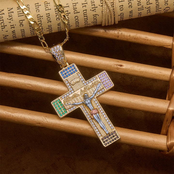 Christianartworkshop Iced Multihued Crystal Sculpted Crucifix Necklace: Token of Boundless Heavenly Mercy - image 1