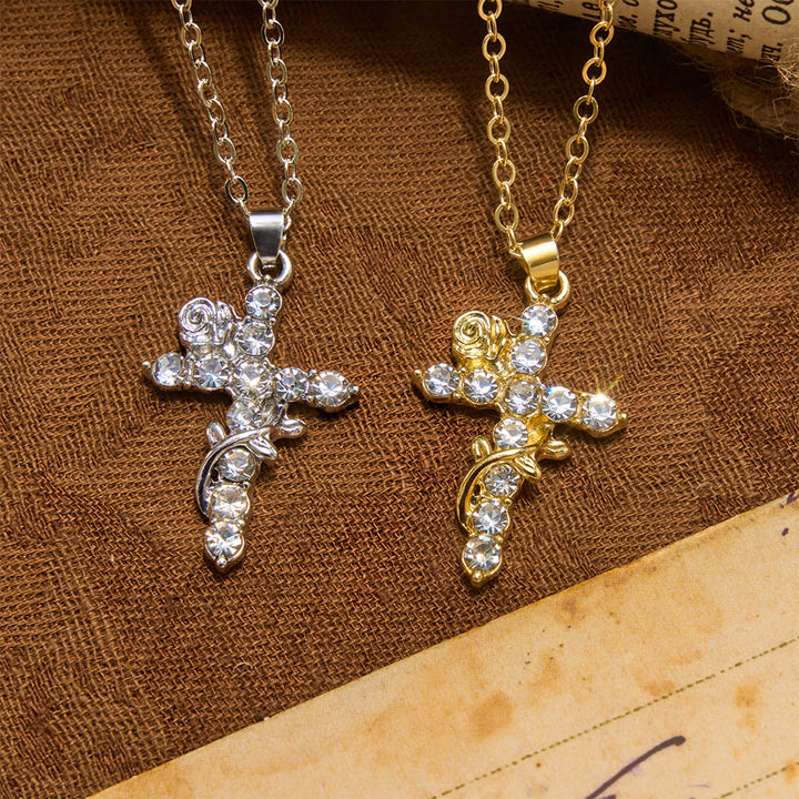 Christianartworkshop Crystal Rose Vine Cross Pendant Necklace: Token of Gentle Heavenly Mercy - image 2