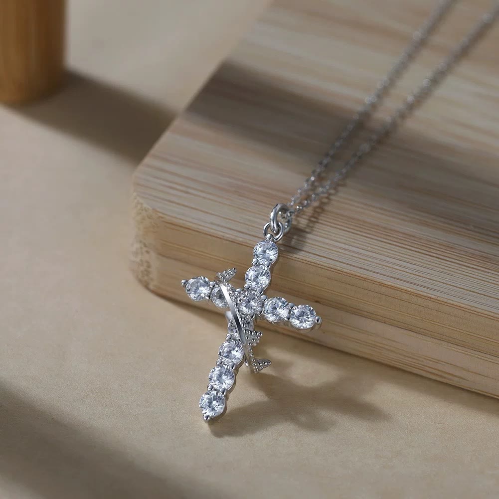Christianartworkshop Sparkling Stone Wrapped Ring Cross Necklace: Emblem of Pure Heavenly Grace - image 2