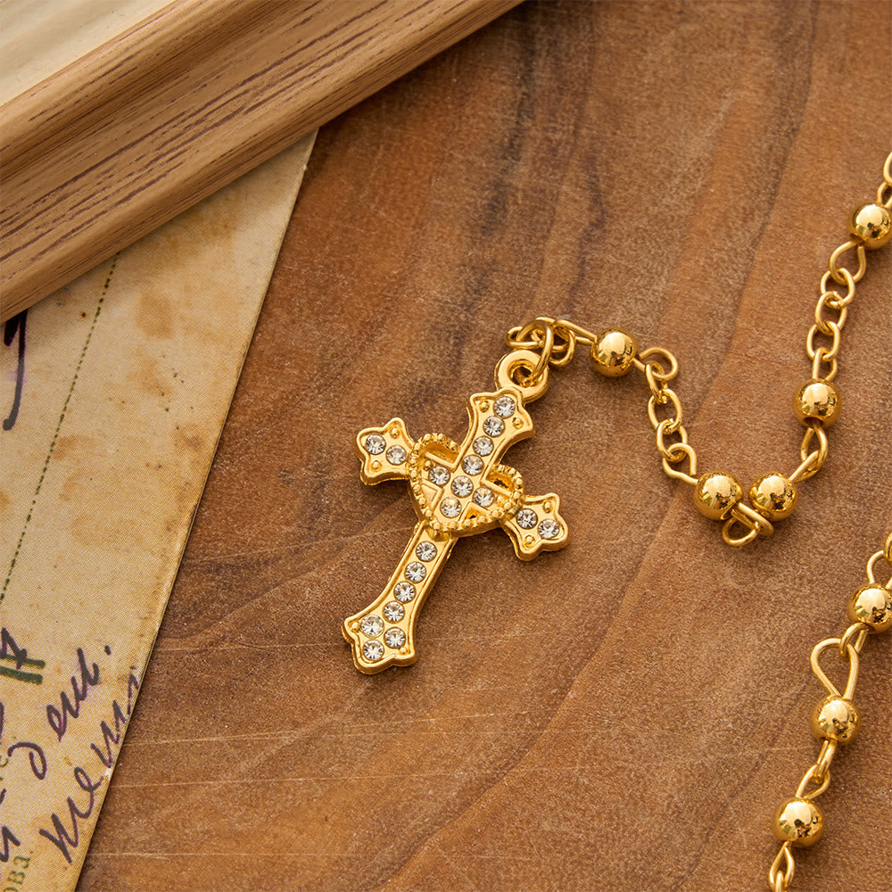 Christianartworkshop Smooth Bead Metal Chain Rosary With Detailed Crucifix: Emblem of Quiet Heavenly Mercy - image 3