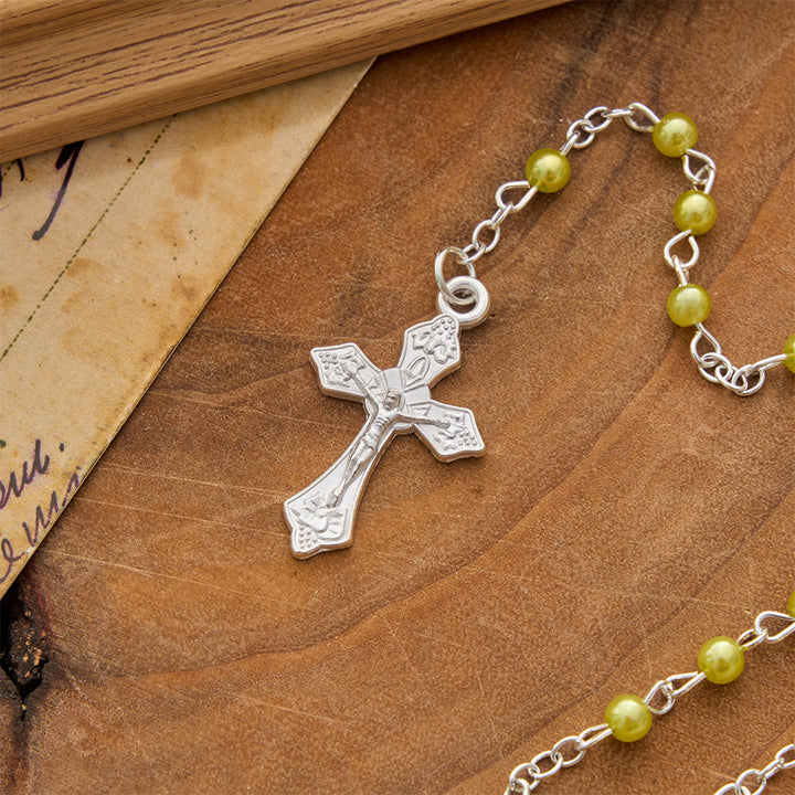 Christianartworkshop Smooth Bead Metal Chain Rosary With Detailed Crucifix: Emblem of Quiet Heavenly Mercy - image 7