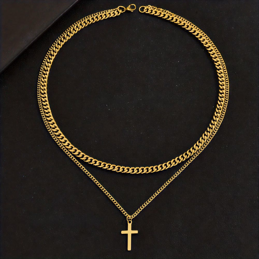 Christianartworkshop Layered Curb Chain Cross Pendant Necklace: Emblem of Steadfast Heavenly Shelter - Golden - image 4