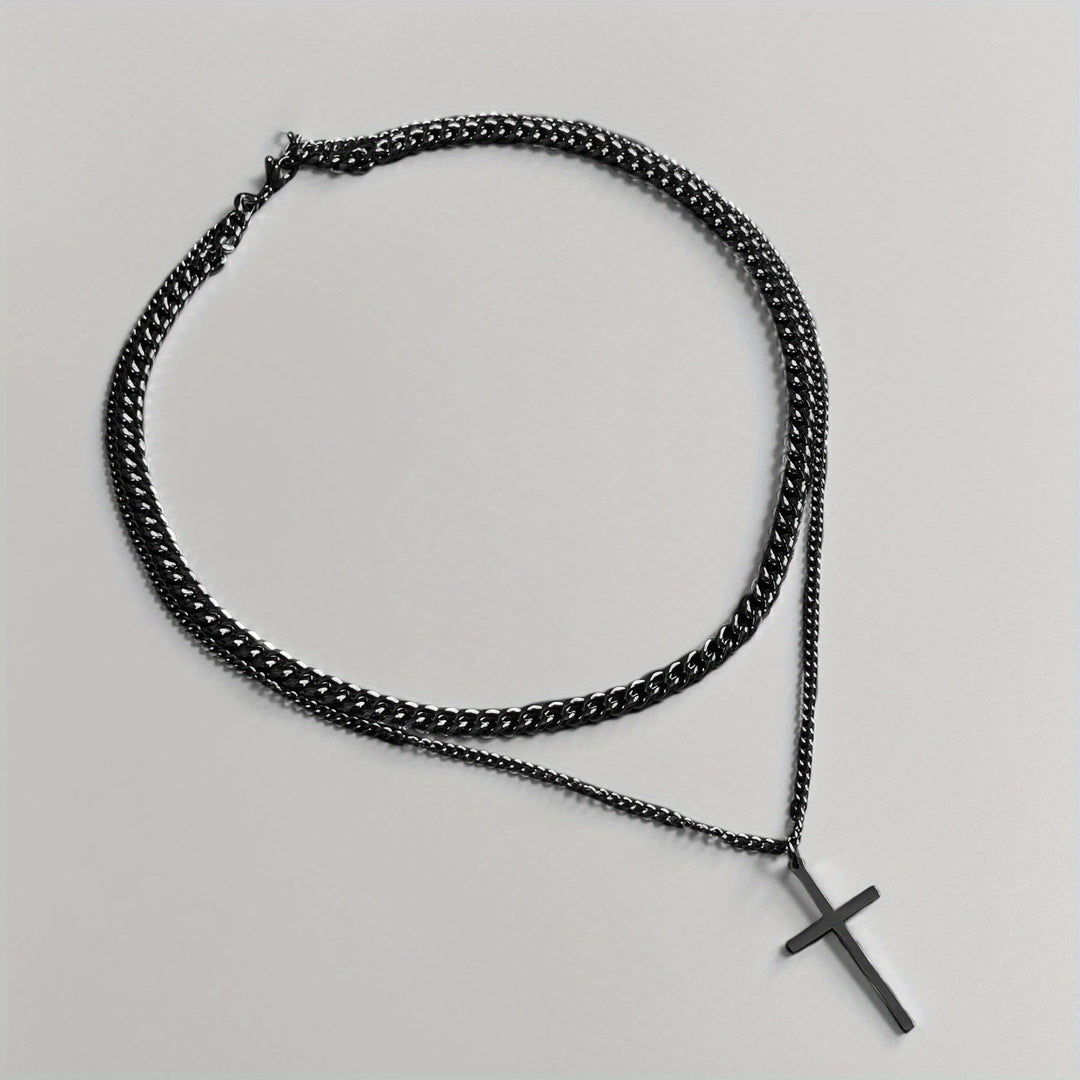 Christianartworkshop Layered Curb Chain Cross Pendant Necklace: Emblem of Steadfast Heavenly Shelter - Black - image 6