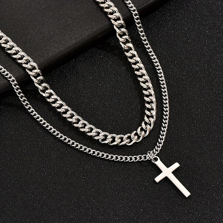 Christianartworkshop Layered Curb Chain Cross Pendant Necklace: Emblem of Steadfast Heavenly Shelter - image 3