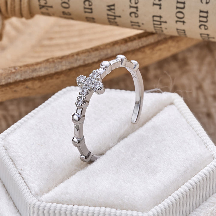 Christianartworkshop Dainty Segmented Band Sparkling Cross Ring: Token of Steadfast Quiet Hope - image 1