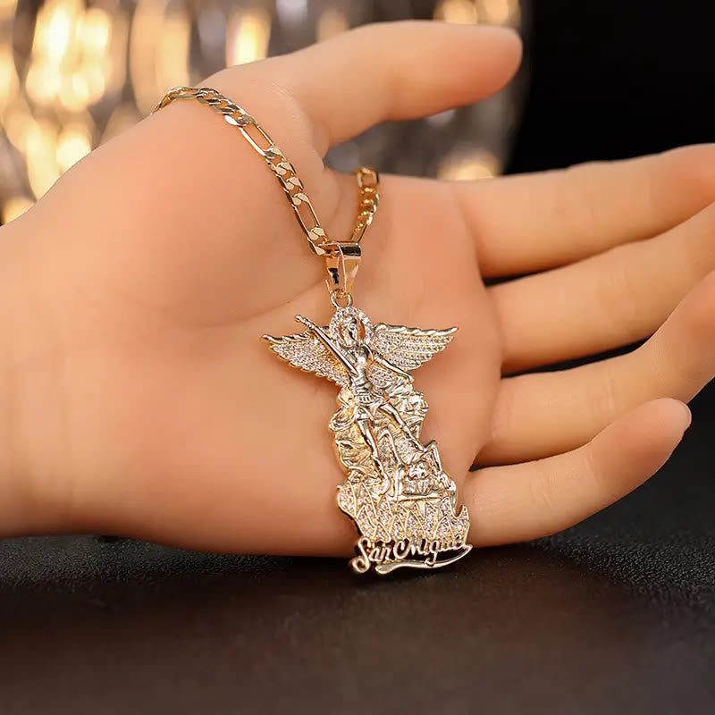 Christianartworkshop Saint Michael Archangel Pendant Necklace Cubic Zirconia Inlaid Guardian Angel Chain - image 3
