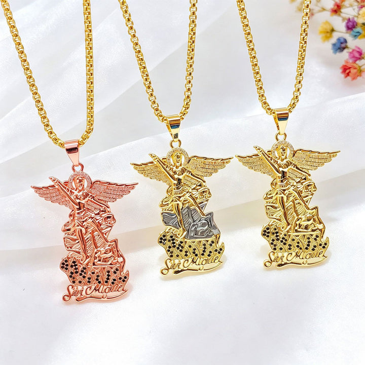 Christianartworkshop Saint Michael Archangel Pendant Necklace Cubic Zirconia Inlaid Guardian Angel Chain - image 7
