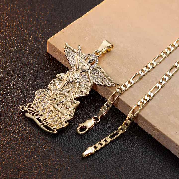 Christianartworkshop Saint Michael Archangel Pendant Necklace Cubic Zirconia Inlaid Guardian Angel Chain - image 6