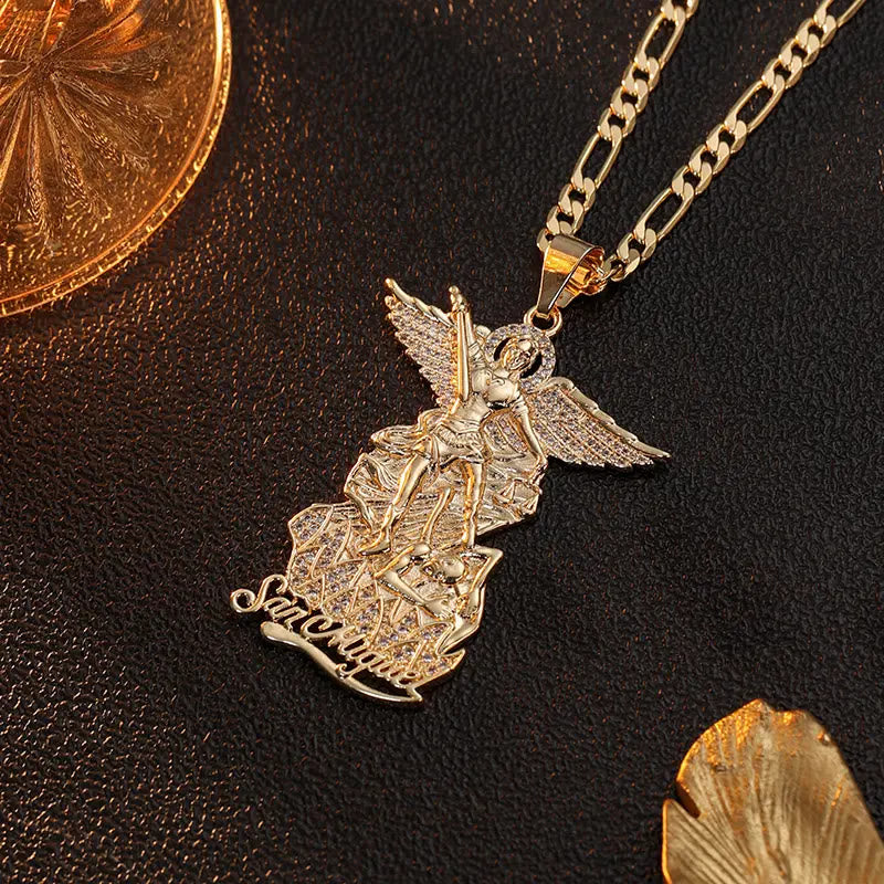Christianartworkshop Saint Michael Archangel Pendant Necklace Cubic Zirconia Inlaid Guardian Angel Chain - image 5