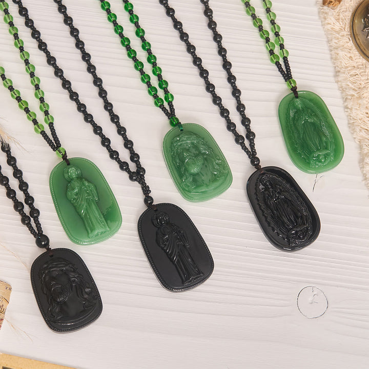 Christianartworkshop Relief‑Molded Holy Portrait Beaded Necklace: Token of Serene Divine Solace for Daily Devotion - image 1