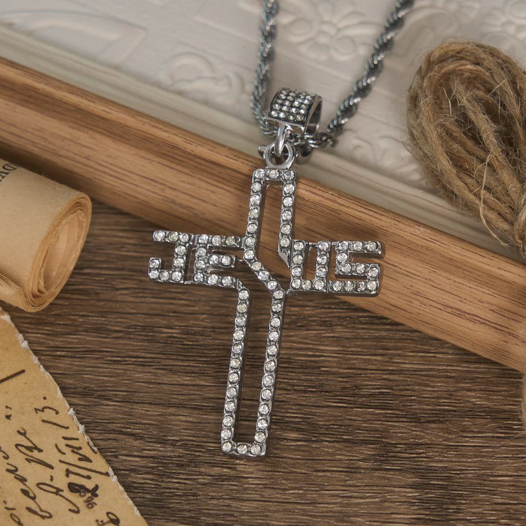 Christianartworkshop Hollow Script Jesus Cross Necklace With Inlaid Stones: Symbol of Enduring Faith - image 5