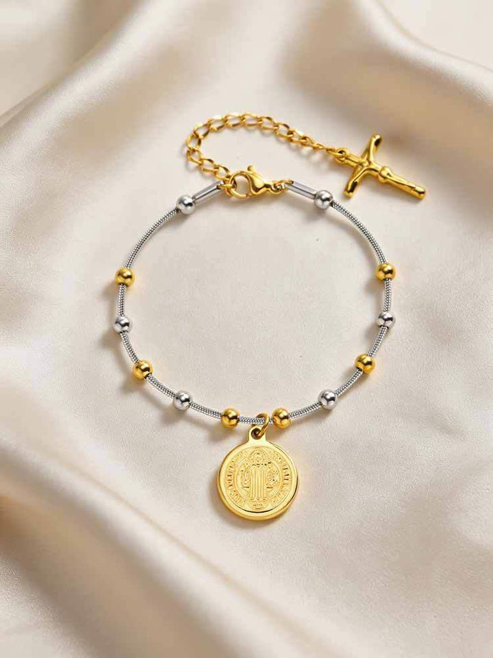 Christianartworkshop Textured Bead‑Chain Medal Bracelet: Token of Sustained Inner Fortitude - image 31