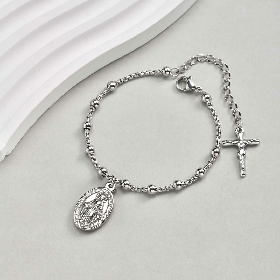 Christianartworkshop Textured Bead‑Chain Medal Bracelet: Token of Sustained Inner Fortitude - image 27