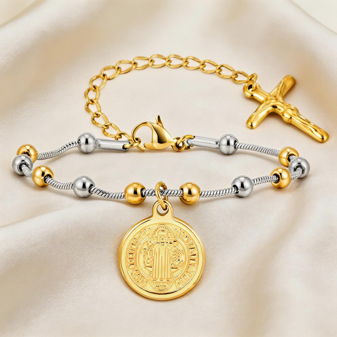 Christianartworkshop Textured Bead‑Chain Medal Bracelet: Token of Sustained Inner Fortitude - image 30