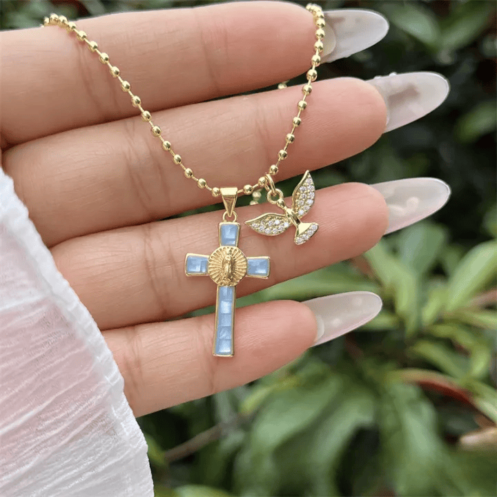 Christianartworkshop Holy Spirit Pastel Inlaid Cross Necklace Emblem of Heavenly Protection - image 12