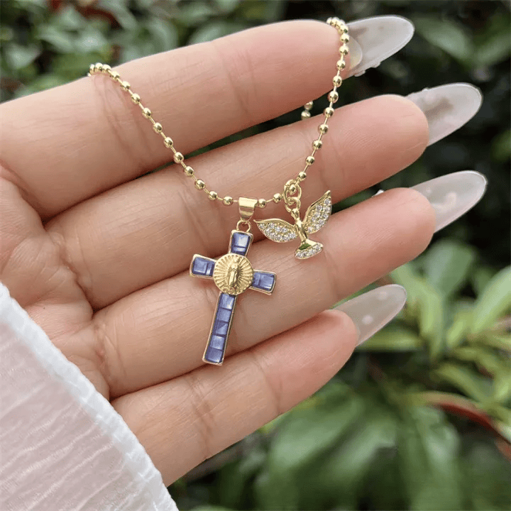 Christianartworkshop Holy Spirit Pastel Inlaid Cross Necklace Emblem of Heavenly Protection - image 10
