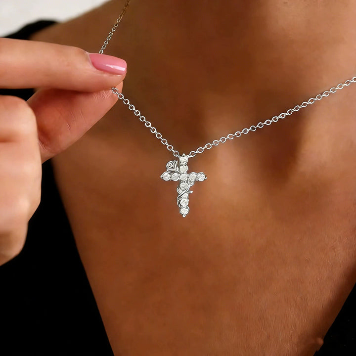 Christianartworkshop Crystal Rose Vine Cross Pendant Necklace: Token of Gentle Heavenly Mercy - image 6