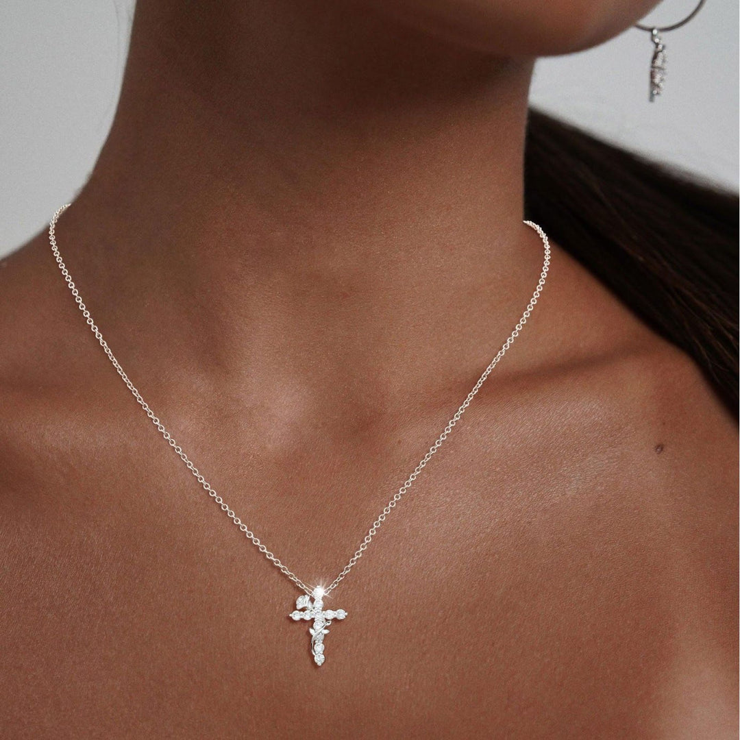 Christianartworkshop Crystal Rose Vine Cross Pendant Necklace: Token of Gentle Heavenly Mercy - image 8