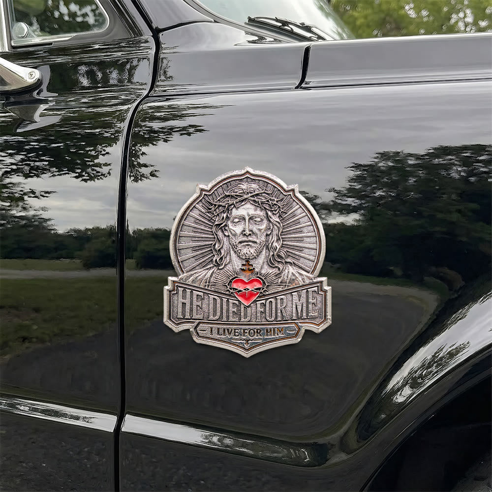 Christianartworkshop Vintage Magnetic He Died For Me Metal Car Emblem: Emblem of Boundless Loving Mercy - image 1
