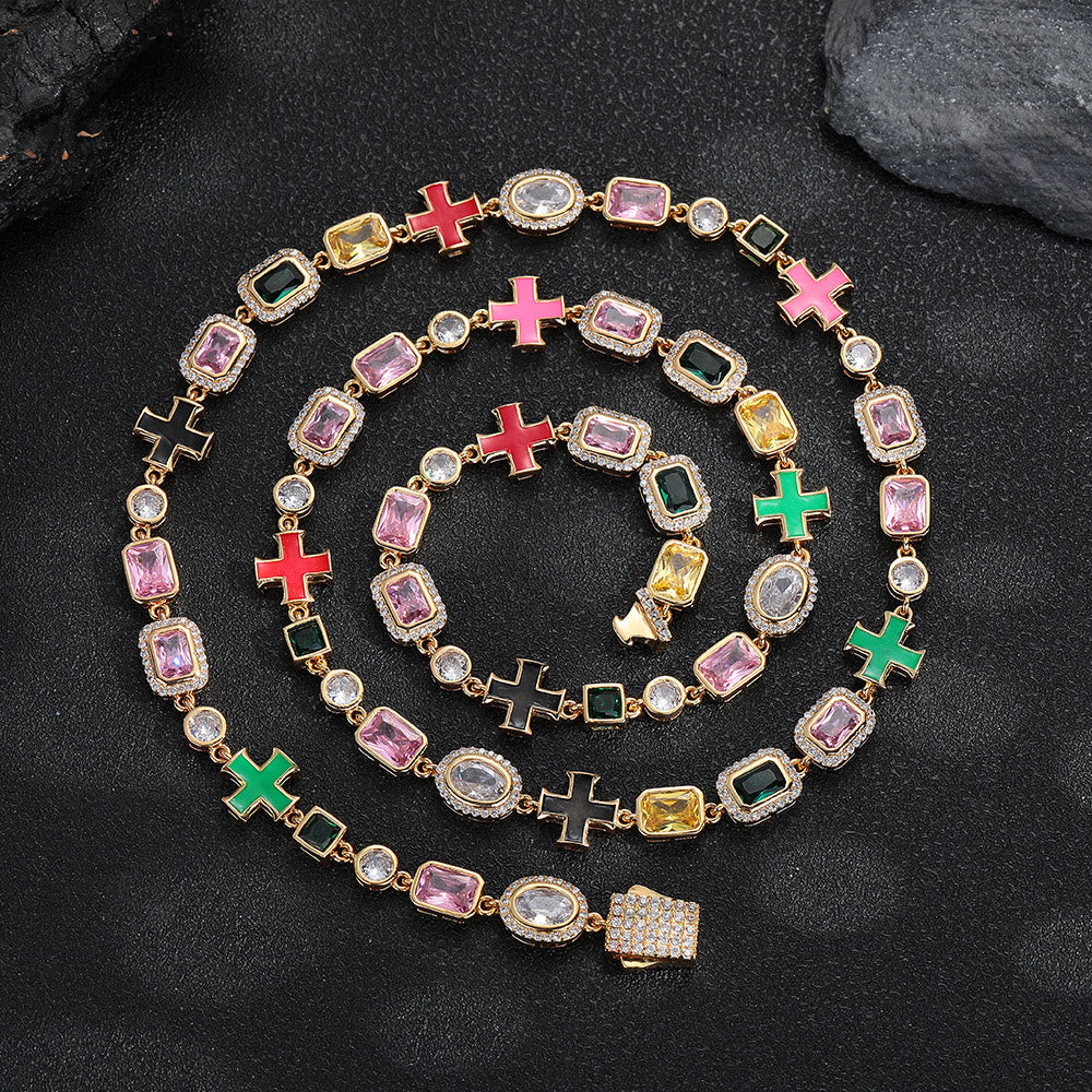 Christianartworkshop Ornate Multi‑Stone Cross Interlocking Chain: Token of Abiding Watchful Safeguard - Necklace - Golden - 20''/51cm - image 6