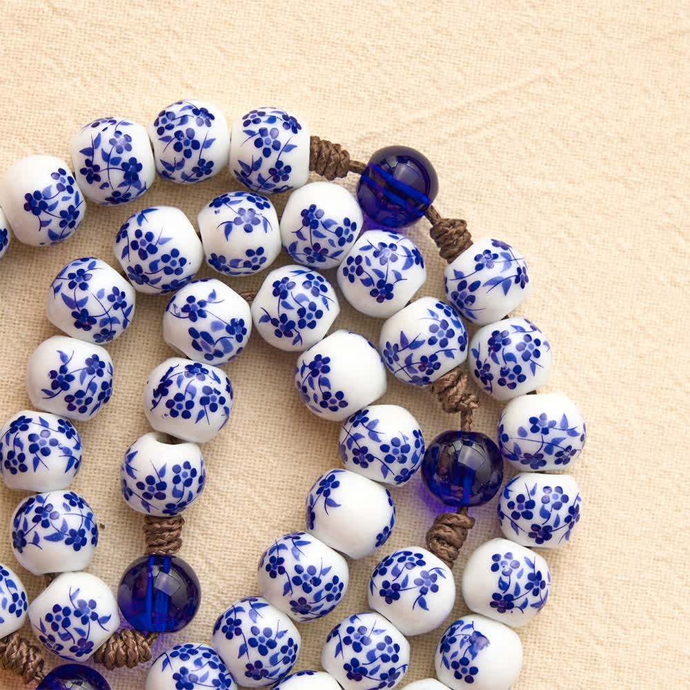 Christianartworkshop Floral Blue‑and‑White Porcelain Rosary With Floral Silver Cross & Virgin Mary Medal - image 5