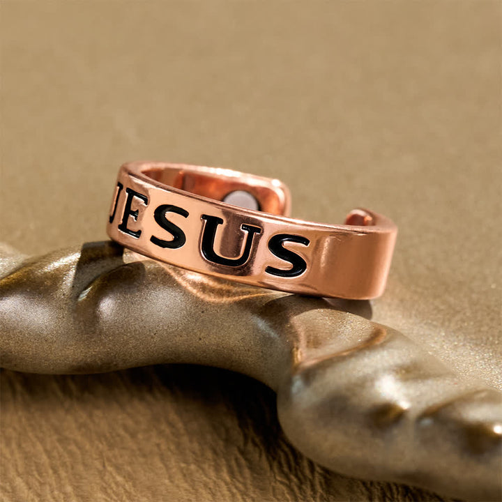 Christianartworkshop Classic Jesus Engraved Text Open Band Ring: Bearer of Calm Timeless Spiritual Peace - image 3