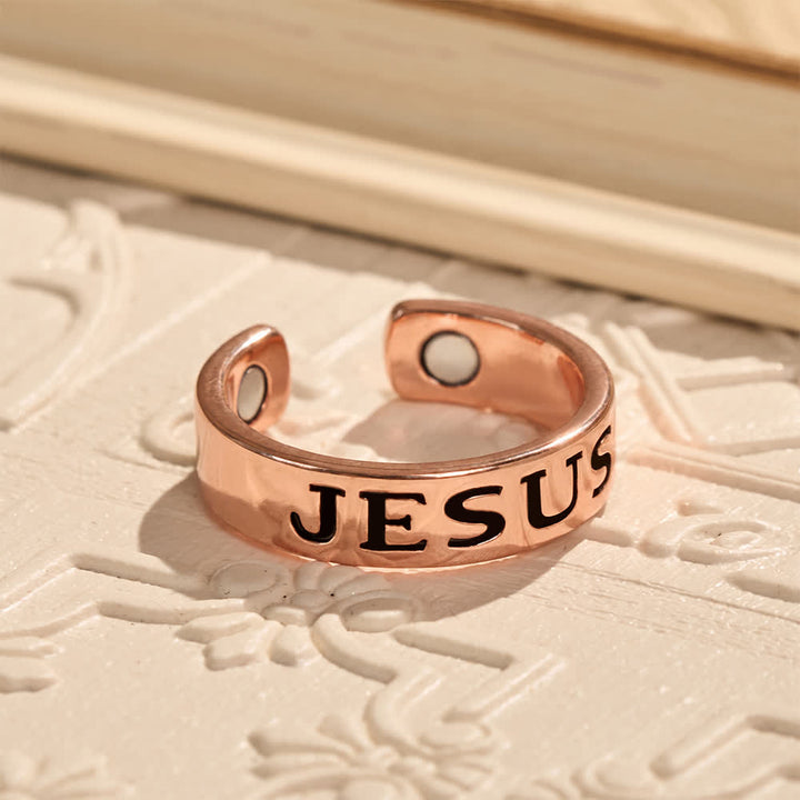 Christianartworkshop Classic Jesus Engraved Text Open Band Ring: Bearer of Calm Timeless Spiritual Peace - image 2