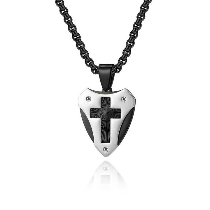 Christianartworkshop Sturdy Titanium Steel Shield‑Shaped Cross Necklace: Symbol Of Unwavering Spiritual Fortitude - image 5
