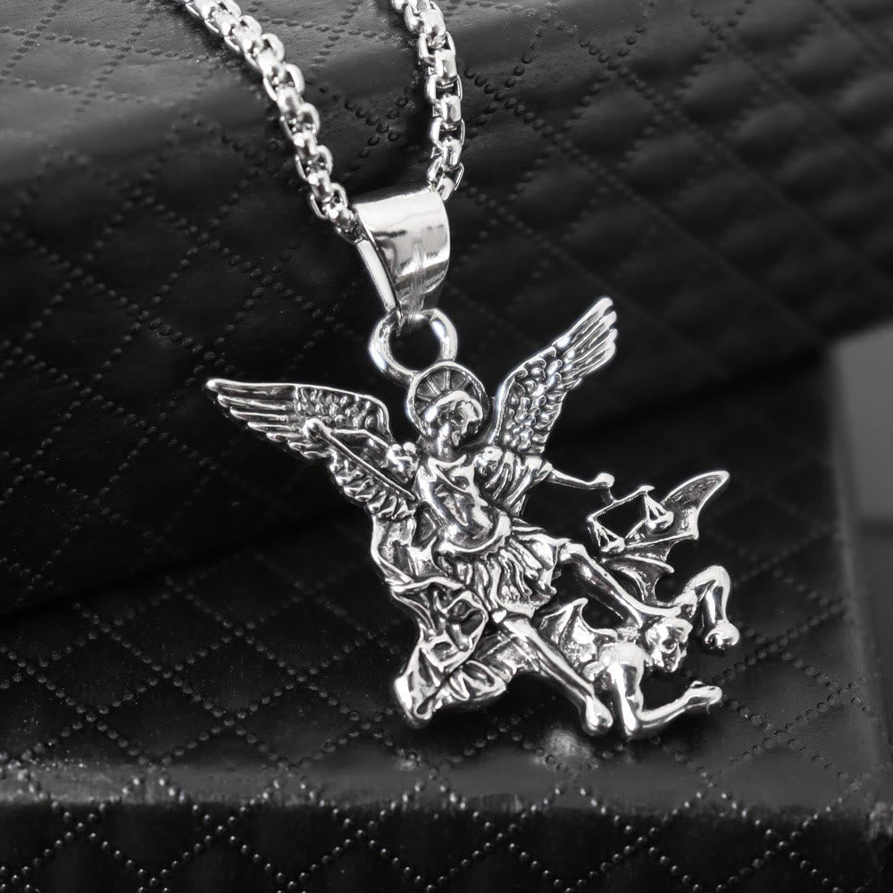 Christianartworkshop Intricate Sculpted St.Michael Pendant Necklace With Justice Scales: Emblem Of Mighty Heavenly Safeguard - St.Michael - image 0