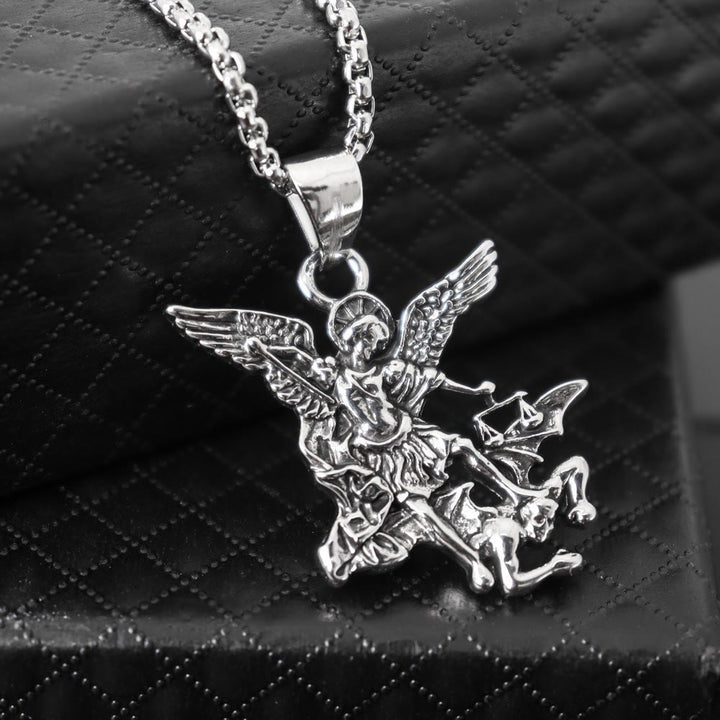 Christianartworkshop Intricate Sculpted St.Michael Pendant Necklace With Justice Scales: Emblem Of Mighty Heavenly Safeguard - St.Michael - image 0