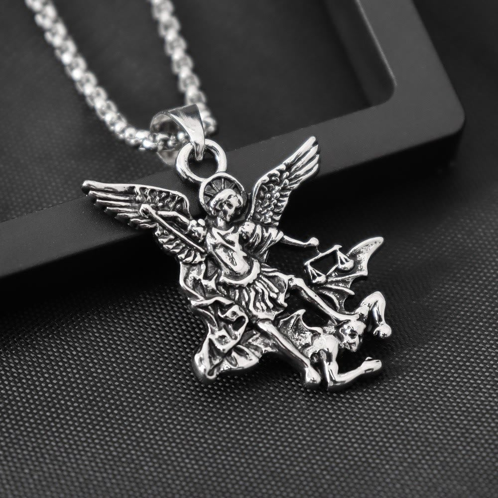 Christianartworkshop Intricate Sculpted St.Michael Pendant Necklace With Justice Scales: Emblem Of Mighty Heavenly Safeguard - image 3