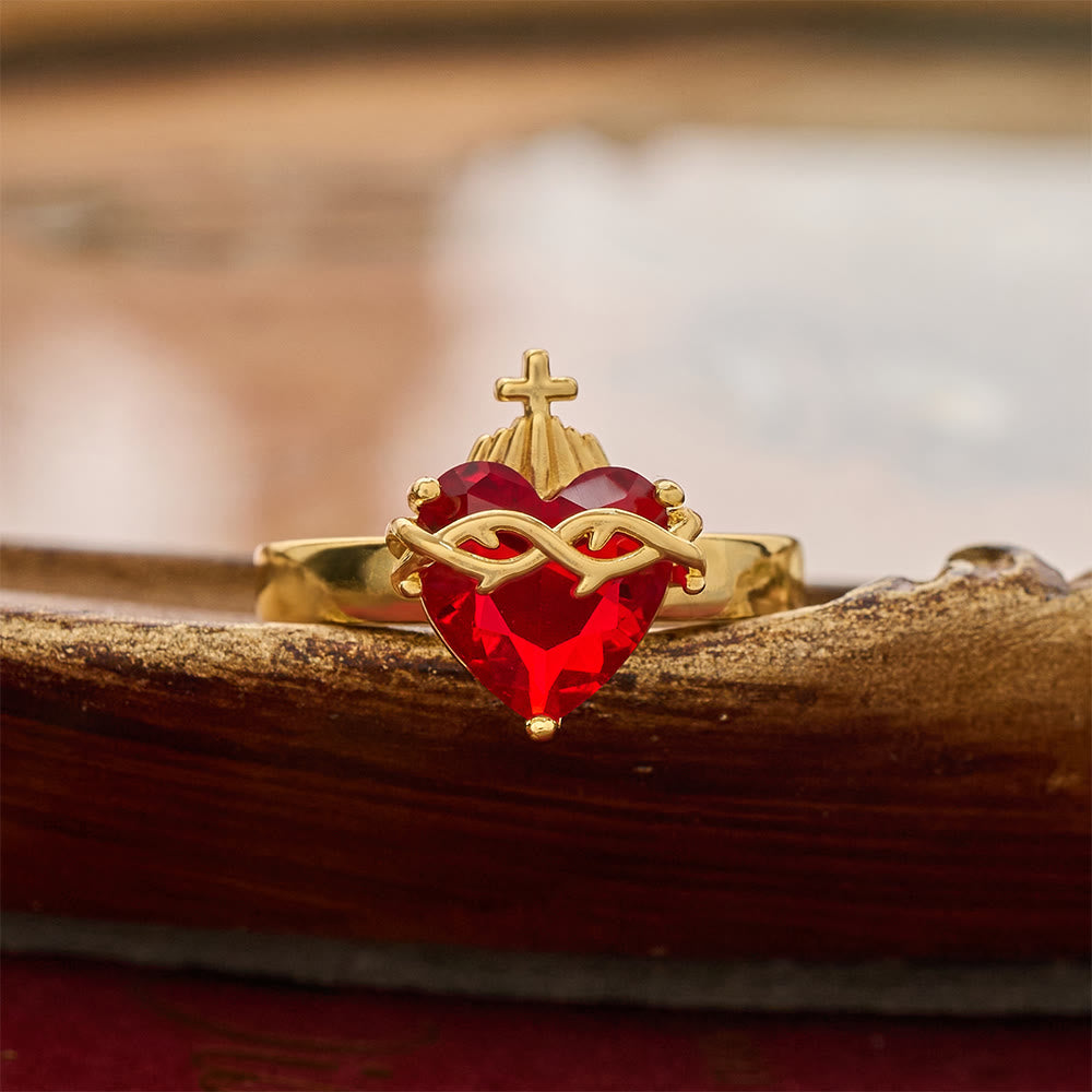 Christianartworkshop Sculpted Sacred Heart Open Band Ring: Emblem Of Tender Heavenly Shelter - Sacred Heart C( Suitable for US Sizes 6‑9) - image 4