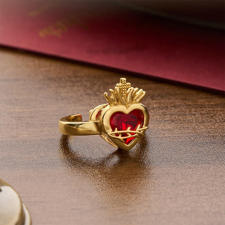 Christianartworkshop Sculpted Sacred Heart Open Band Ring: Emblem Of Tender Heavenly Shelter - image 20