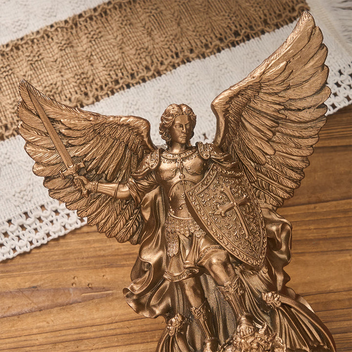 Christianartworkshop Grand Winged St.Michael Wall Sculpture With Backlight: Emblem Of Noble Heavenly Shelter - image 5