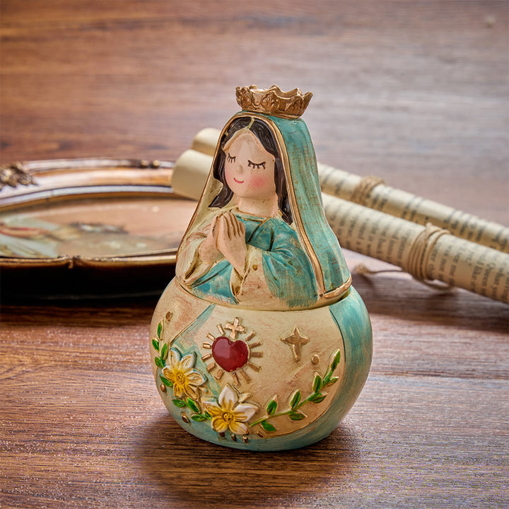 Christianartworkshop 2Pack Whimsical Sacred Heart Figurine Rosary Storage Boxes Jesus And Virgin Mary Decorative Religious Statue Cases - Virgin Mary - image 4