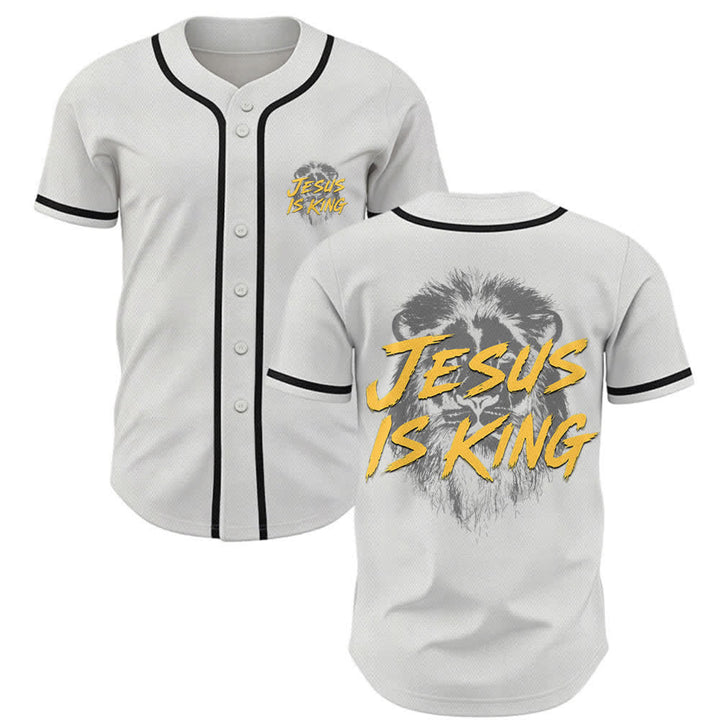 Christianartworkshop Jesus Is King Lion Graphic Baseball Jersey - White - 5XL - image 7