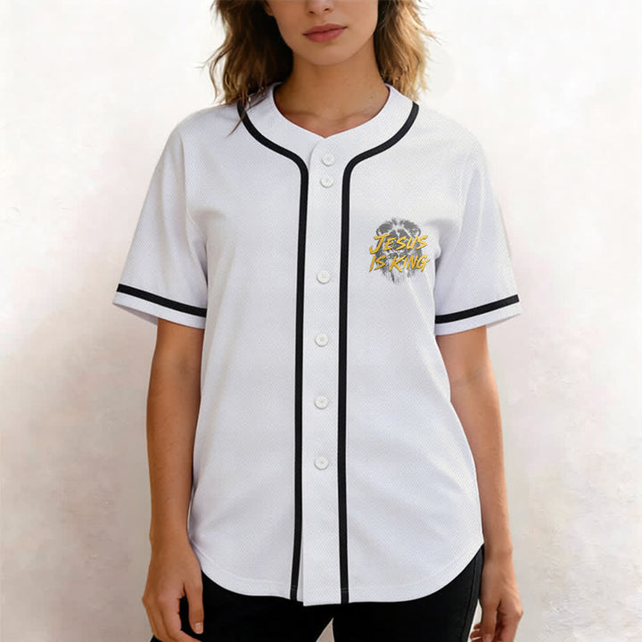 Christianartworkshop Jesus Is King Lion Graphic Baseball Jersey - image 11