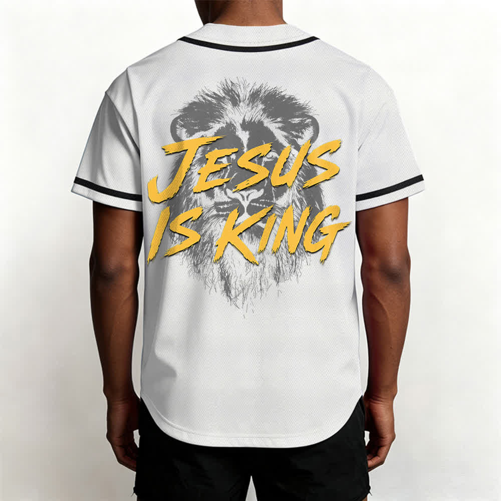 Christianartworkshop Jesus Is King Lion Graphic Mesh Baseball Jersey - image 12