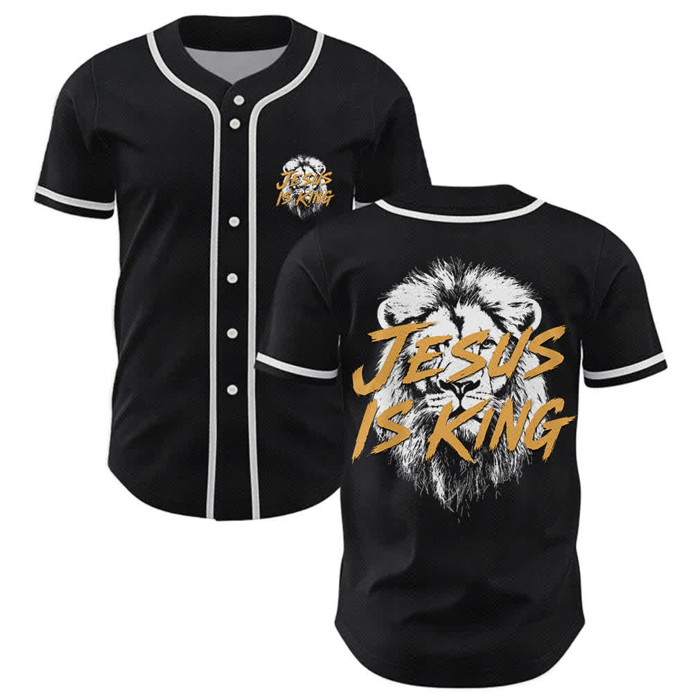 Christianartworkshop Jesus Is King Lion Graphic Mesh Baseball Jersey - Black - 5XL - image 14