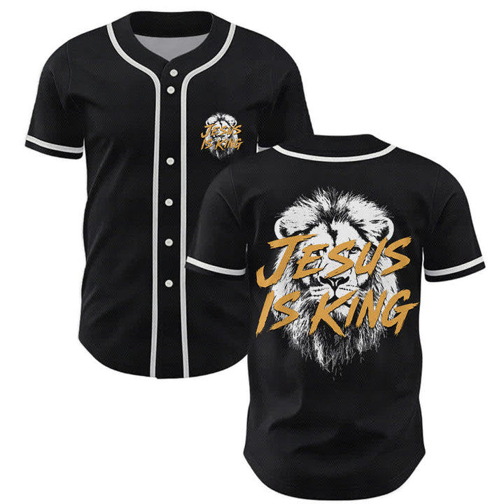 Christianartworkshop Jesus Is King Lion Graphic Baseball Jersey - Black - 5XL - image 14