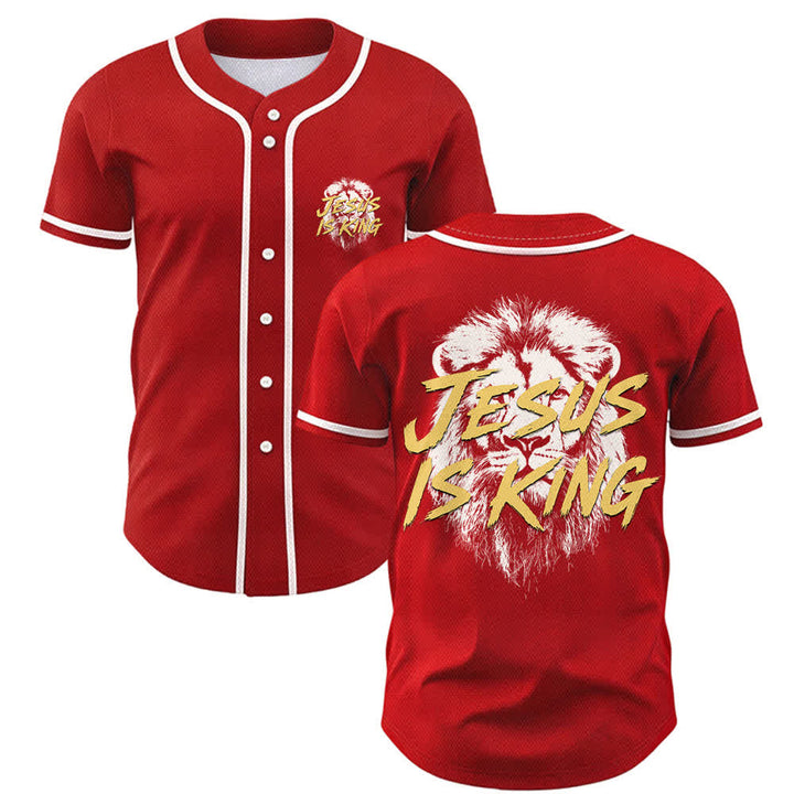 Christianartworkshop Jesus Is King Lion Graphic Baseball Jersey - Red - 5XL - image 21