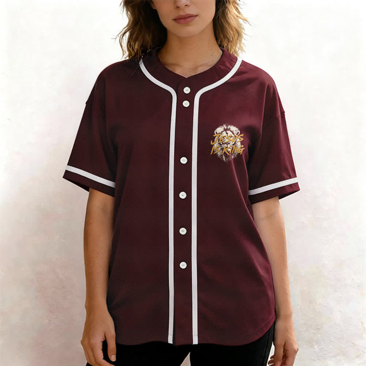 Christianartworkshop Jesus Is King Lion Graphic Mesh Baseball Jersey - image 32