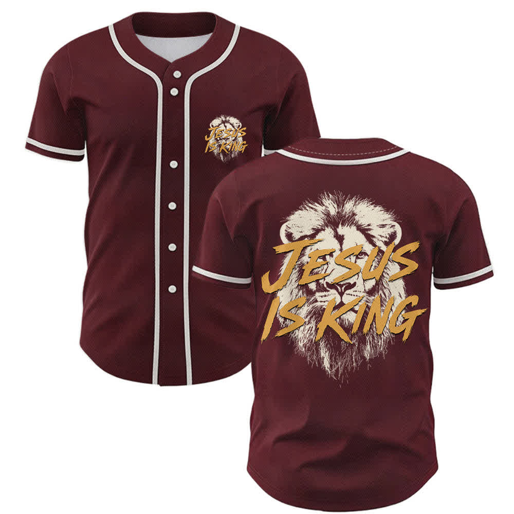 Christianartworkshop Jesus Is King Lion Graphic Baseball Jersey - Wine - 5XL - image 28